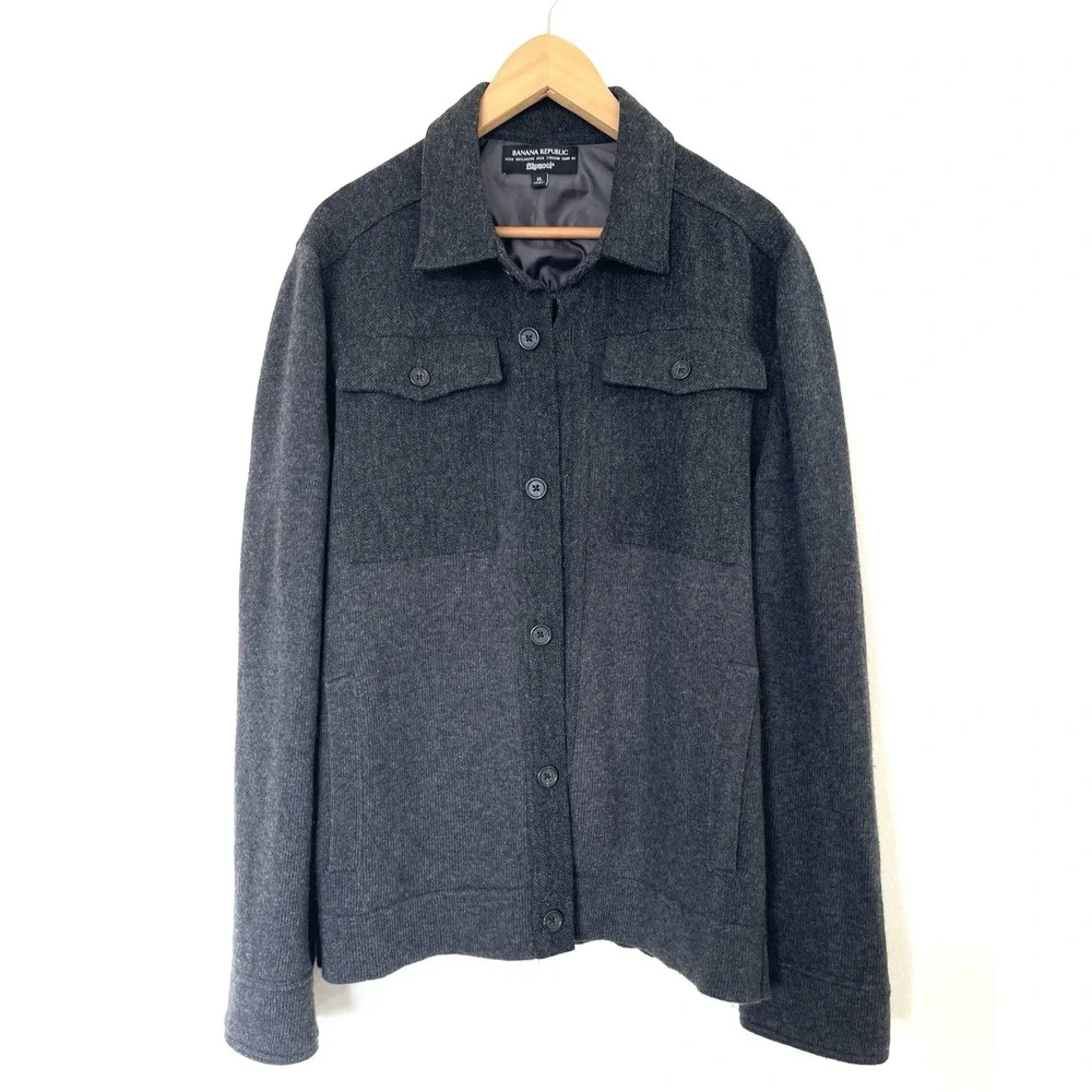 Banana Republic Mens Merino Wool Cardigan Sweater XL Gray Italian Layers Preppy